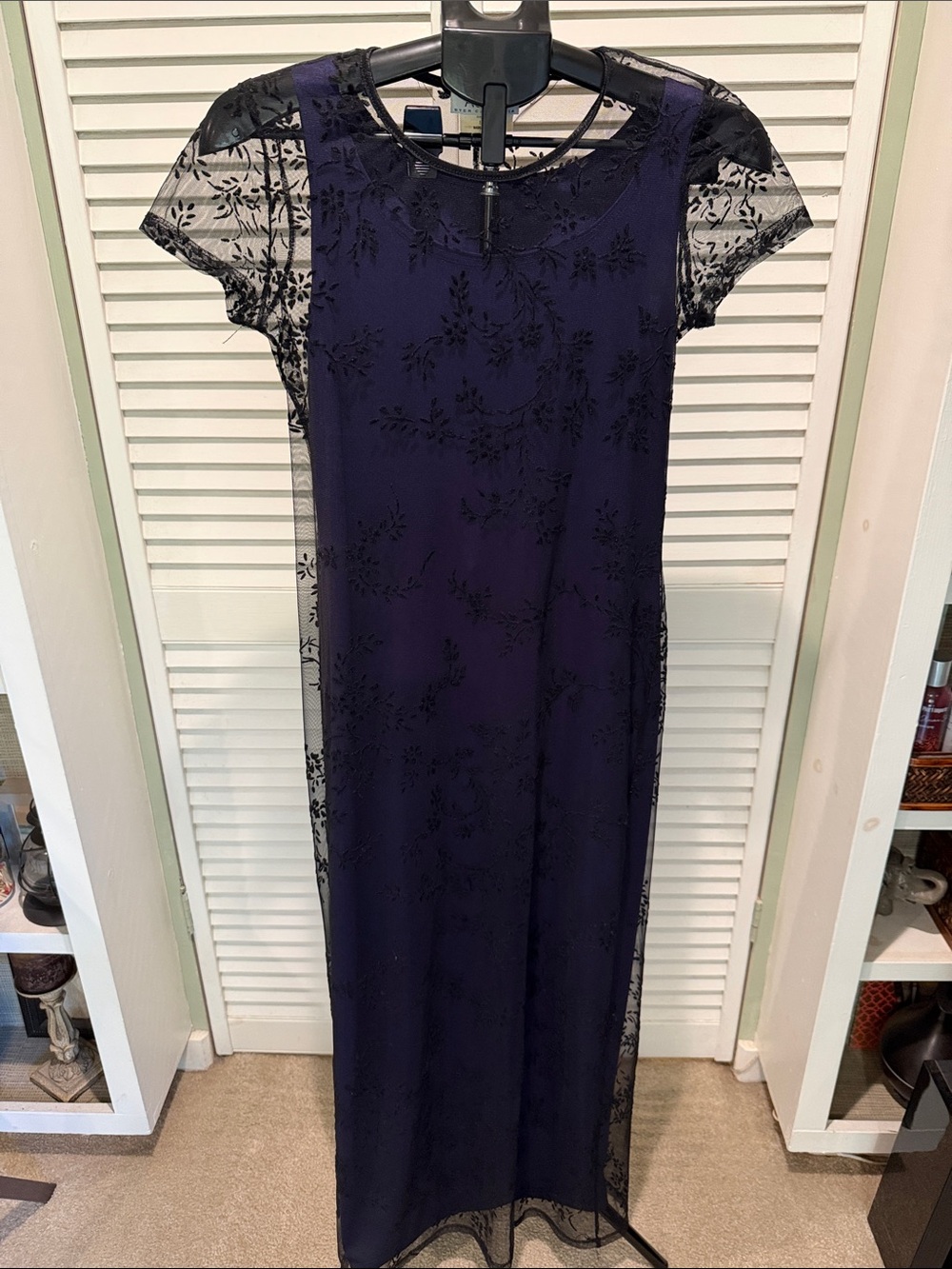 Vintage Byer California Navy Sheer Floral Maxi Dress